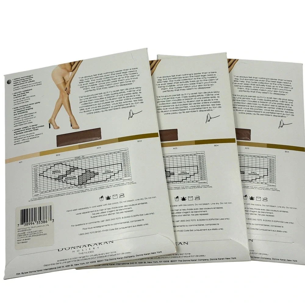 Donna Karan Lot of 3 Hosiery The‎ Nudes Whisper Weight Mini Toner Tall 5 Denier